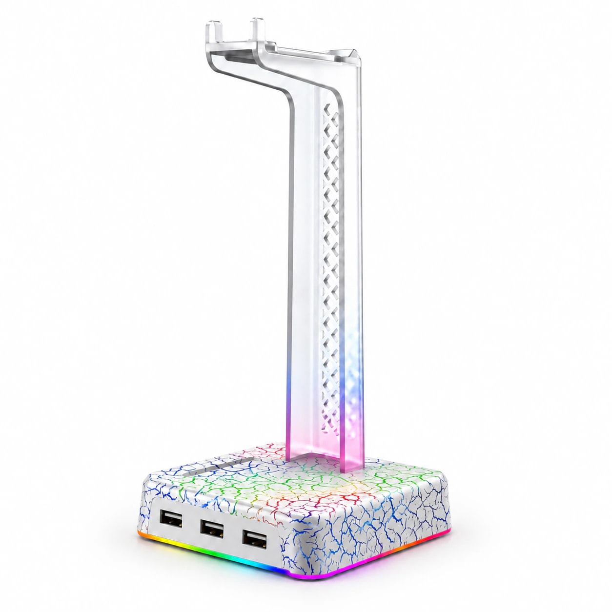 RGB Headphone Stand Z3 — Crackle Base & 3-Port USB Hub